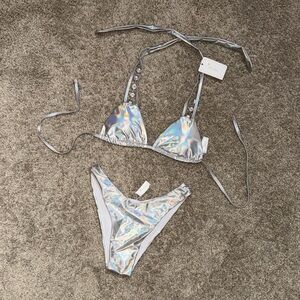 5/$20 SWIM SALE NWT Holographic Silver Triangle Bikini Set